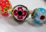 Millefiori MURANO ITALY Beaded Venetian Glass Drop Bracelet Cuff FLOWER Blue Black