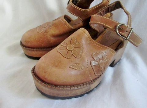 Womens STEVE MADDEN OLIVE Leather Clog Chunky Heel Buckle Shoes 7 BROWN