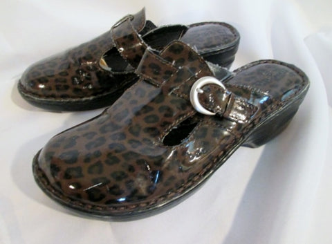 Womens BORN Faux Patent Leather Clog Shoe Slip-On Loafer Comfort BROWN 8 Mule