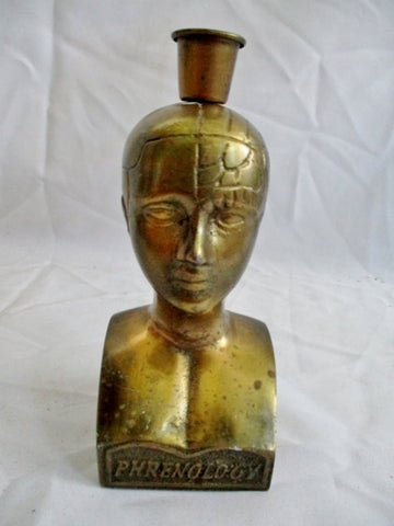 Vintage 7" BRASS PHRENOLOGY Head Bust Candelabra Candle Holder Sculpture