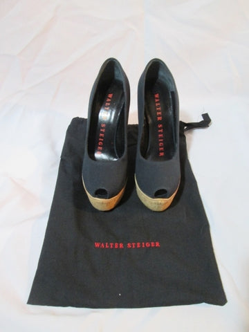 NEW WALTER STEIGER PLATFORM WEDGE Cork Heel Shoe Sandal 36 / 6 BLACK