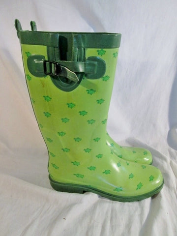 Womens  CAPELLI NEW YORK TURTLE ANIMAL PRINT Wellies Rain Boots Gumboots 8 GREEN