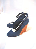 NEW CELINE PARIS PUMP WEDGE High Heel Shoe 37 PETROL BLUE Suede