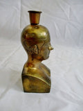 Vintage 7" BRASS PHRENOLOGY Head Bust Candelabra Candle Holder Sculpture