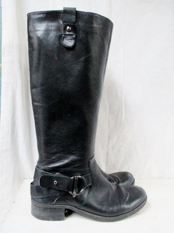 Womens NINE WEST Leather HARNESS Moto Rocker BOOTS Shoes BLACK 8.5 Riding