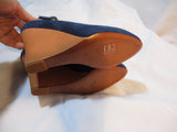 NEW CELINE PARIS PUMP WEDGE High Heel Shoe 37 PETROL BLUE Suede
