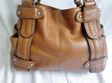 TIGNANELLO Pebbled Leather Shoulder Bag Handbag Satchel Tote CAMEL BROWN Hobo