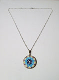 Sterling Silver Millefiori MURANO ITALY Venetian Glass Pendant NECKLACE FLOWER Knotted