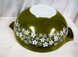 Vtg Set 3 PYREX OVEN WARE Nesting BOWL ATOMIC ERA OLIVE GREEN FLORAL