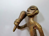 Vintage Bronze Brass Handmade African Figurine Statue MAN CLUB RATTLE GOURD DRUMSTICK