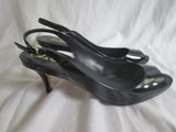 Womens COLE HAAN Leather Pump High Heel Shoe 7.5 BLACK NIKE AIR Strappy