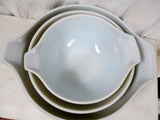 Vtg Set 3 PYREX OVEN WARE Nesting BOWL ATOMIC ERA OLIVE GREEN FLORAL