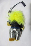 NEW PRADA CHARM BEAR KEYRING Keychain ROCKER GUITAR SILVER Fur