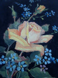 Vintage 1960s PEARL BEAN PAINTING ART FLOWER YELLOW ROSE Friendship BLACK