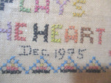 Antique 1905 Primitive Embroidery NEEDLEPOINT SAMPLER EARLY FOLK ART
