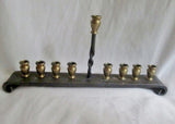 Rare Wrought Cast Iron Bronze MENORAH Rustic Candelabra Candle Holder Candlestick