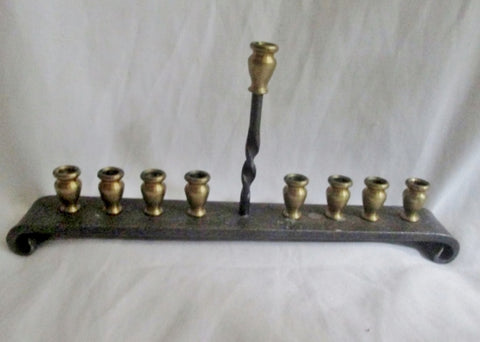 Rare Wrought Cast Iron Bronze MENORAH Rustic Candelabra Candle Holder Candlestick