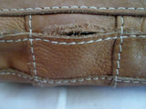 PATCHWORK LEATHER Boho Barrel Zip Pouch Bag Case Coin Purse COGNAC BROWN Hippy