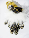 PRADA CHARM LEOPARD STUD Rhinestone Leather BEAR KEYRING Keychain Punk