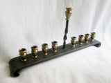 Rare Wrought Cast Iron Bronze MENORAH Rustic Candelabra Candle Holder Candlestick