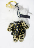 PRADA CHARM LEOPARD STUD Rhinestone Leather BEAR KEYRING Keychain Punk