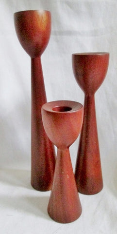 Set 3 ROSARIO WOODTURNING Teak Wood Candelabra Candle Holder Candlestick BROWN Puerto Rico