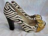 Womens NAUGHTY MONKEY High Heel Shoes PUMPS 9 ZEBRA FUR BLACK WHITE YELLOW Leather
