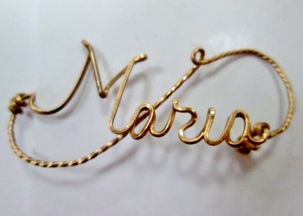 Vintage Handmade Monogram MARIA Name WIRE PIN GOLD Cursive