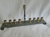 Rare Wrought Cast Iron Bronze MENORAH Rustic Candelabra Candle Holder Candlestick