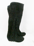 Womens GABRIELLI ITALY Suede Fringe Boots Moccasin Hippie BLACK Leather 6.5 37