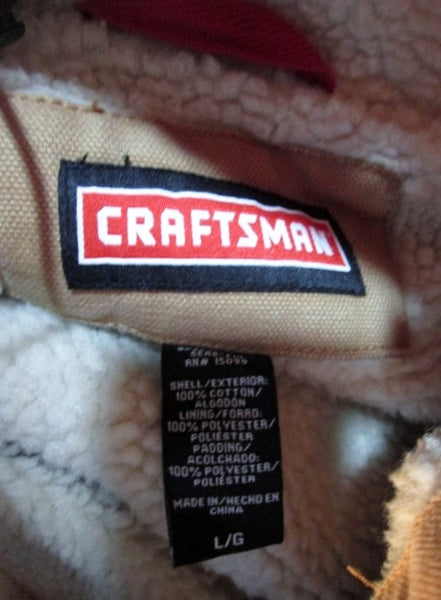 MENS CRAFTSMAN Canvas Chore Coat Work Jacket Hood Lined Brown L / G  Shearling