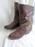 Womens ENICO Italy Vegan Western Cowboy Buckaroo Rocker BOOTS BROWN 7 Slouch