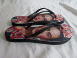 NEW Womens FRIDA KAHLO FLIP FLOPS Shower Water Sandals Thong S 6-7 Beach Pool