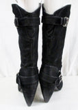COCONUT WILLA Slouch Faux LEATHER Moto BOOT Shoe Buckle BLACK 9 High Heel