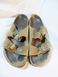 Mens BIRKENSTOCK GERMANY Suede Sandals Shoes Slip-On 47 / 14 TAN BUCKLE