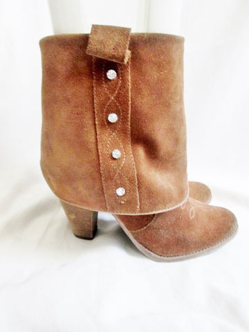 Womens ZIGI SOHO RODEO SHEATH Suede Ankle Boots Booties RHINESTONE 7.5 BROWN Boho