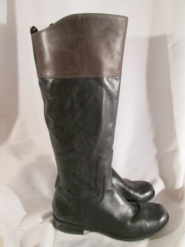NINE WEST Knee High CROMIE LEATHER RIDING BOOT BLACK 10 BROWN Moto Biker