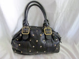 PRAGUE Cowhide Leather Shoulder Bag Tote Handbag Satchel Bowler BLACK M