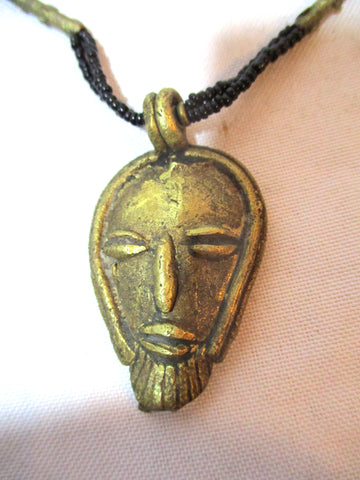 Ethnic African BRONZE HEAD Tribal Necklace AFRO FASHION Black Love Bead
