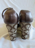 Womens COACH KINSEY Wedge Sandals High Heel 9 BROWN SIGNATURE JACQUARD