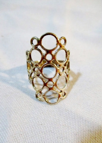 Signed 950 FINE STERLING Silver Ring Sz 8 BUBBLE 4g Band STATEMENT Jewelry Art Wedding