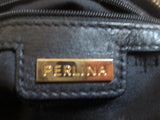 PERLINA NEW YORK Leather Shoulder Bag Handbag Satchel BLACK Hobo Braided Strap
