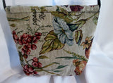 Vegan Ethnic FLORAL TAPESTRY Shoulder Bag Crossbody Asia Button GREEN LEAF FLOWER