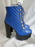 New Womens BUMPER Vegan High Heel Ankle Boot Booties 9 BLUE Steampunk