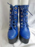 New Womens BUMPER Vegan High Heel Ankle Boot Booties 9 BLUE Steampunk