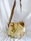 STEVE MADDEN Embroidered BUTTERFLY vegan messenger flap crossbody bag BEIGE M canvas