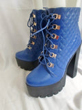 New Womens BUMPER Vegan High Heel Ankle Boot Booties 9 BLUE Steampunk