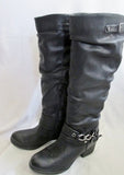 Womens CARLOS SANTANA CASSIE Vegan Faux LEATHER Punk BOOTS BLACK 8.5 Chain Strap