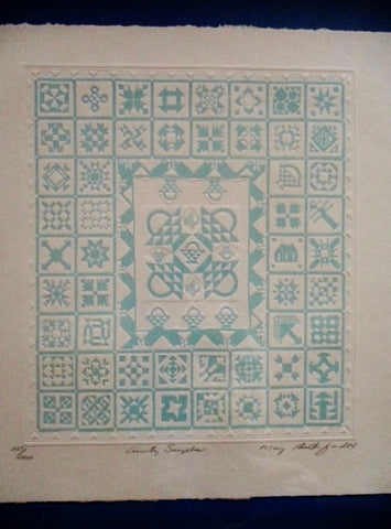 Signed MARY RUTHERFORD Country Sampler LITHOGRAPH Frame Print ART Quilt