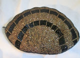 SCALLOP Beaded MERMAID evening bag clutch purse wallet BLACK SHELL COPPER Vegan